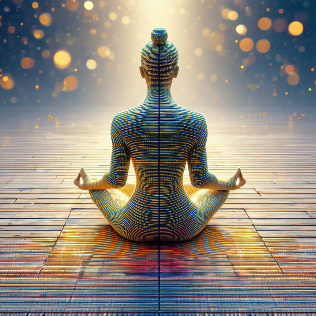 Person sitting in a lotus position on a wooden floor