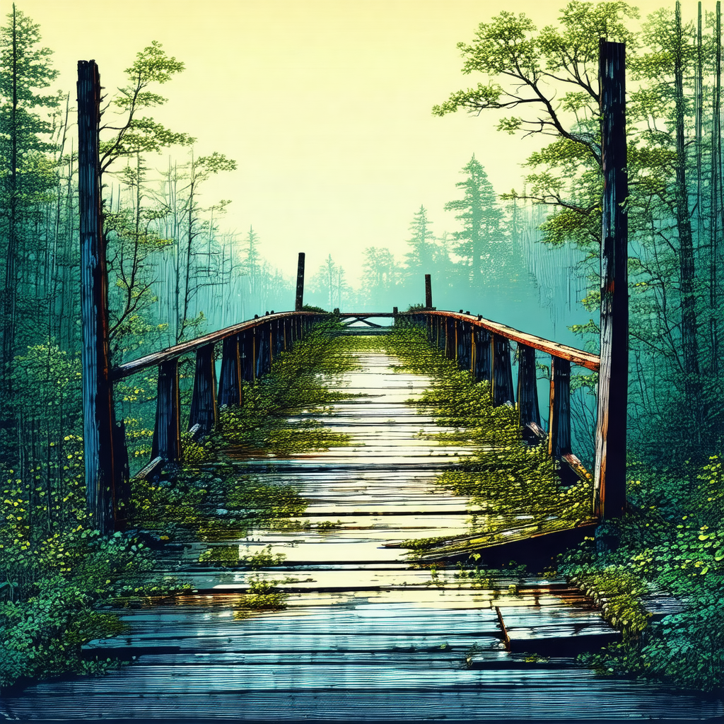 Wooden bridge that spans across a forest