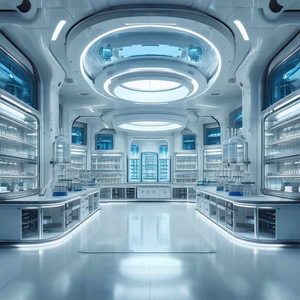 Large, clean, and well-lit laboratory with a white color ...
