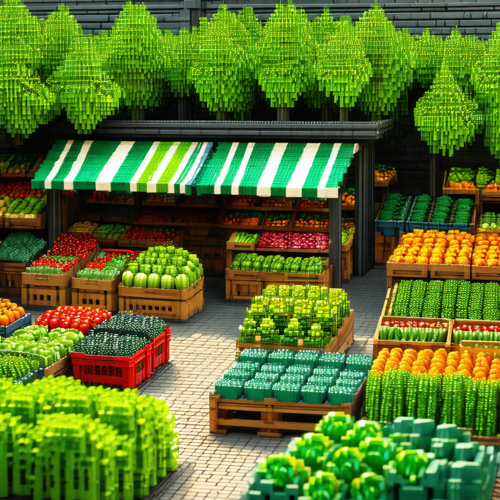 3d computer-generated model of a produce market, featurin...