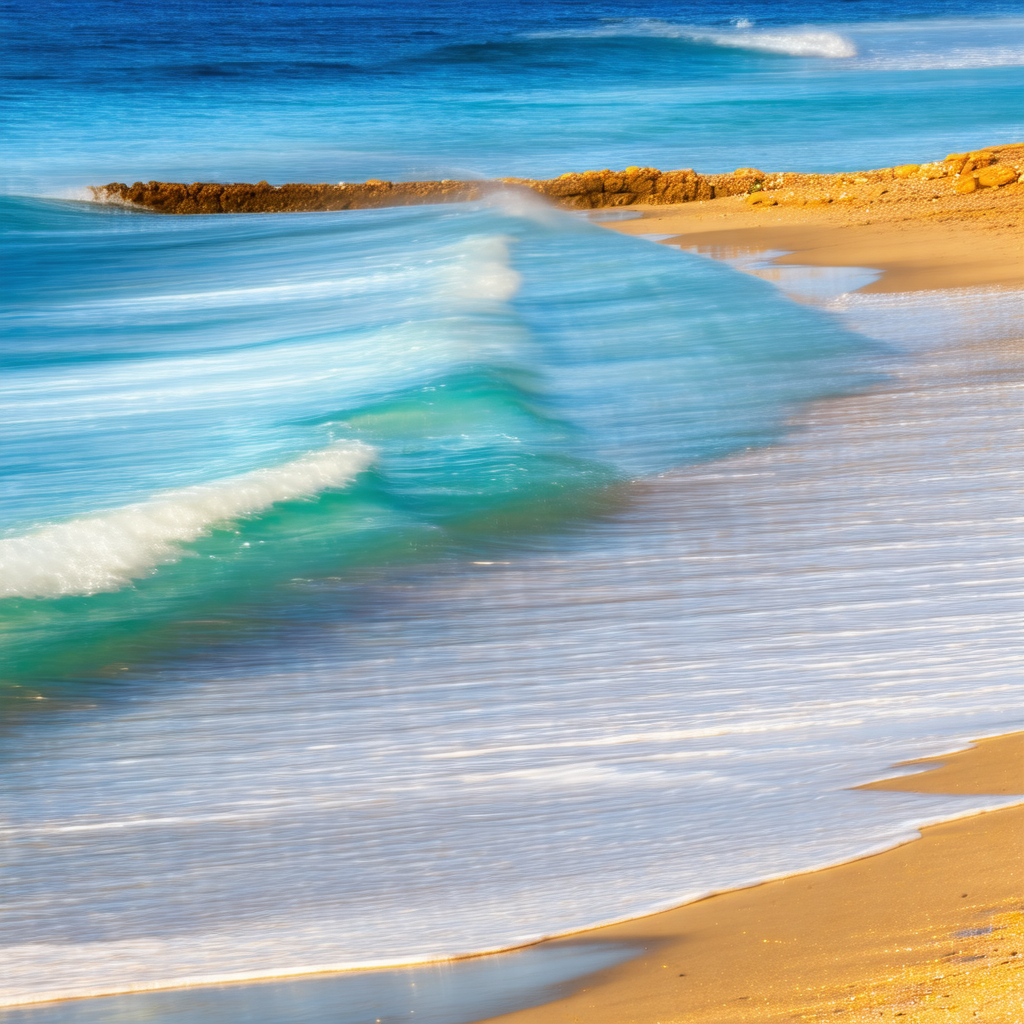 Captures a beautiful beach scene with a large body of wat...
