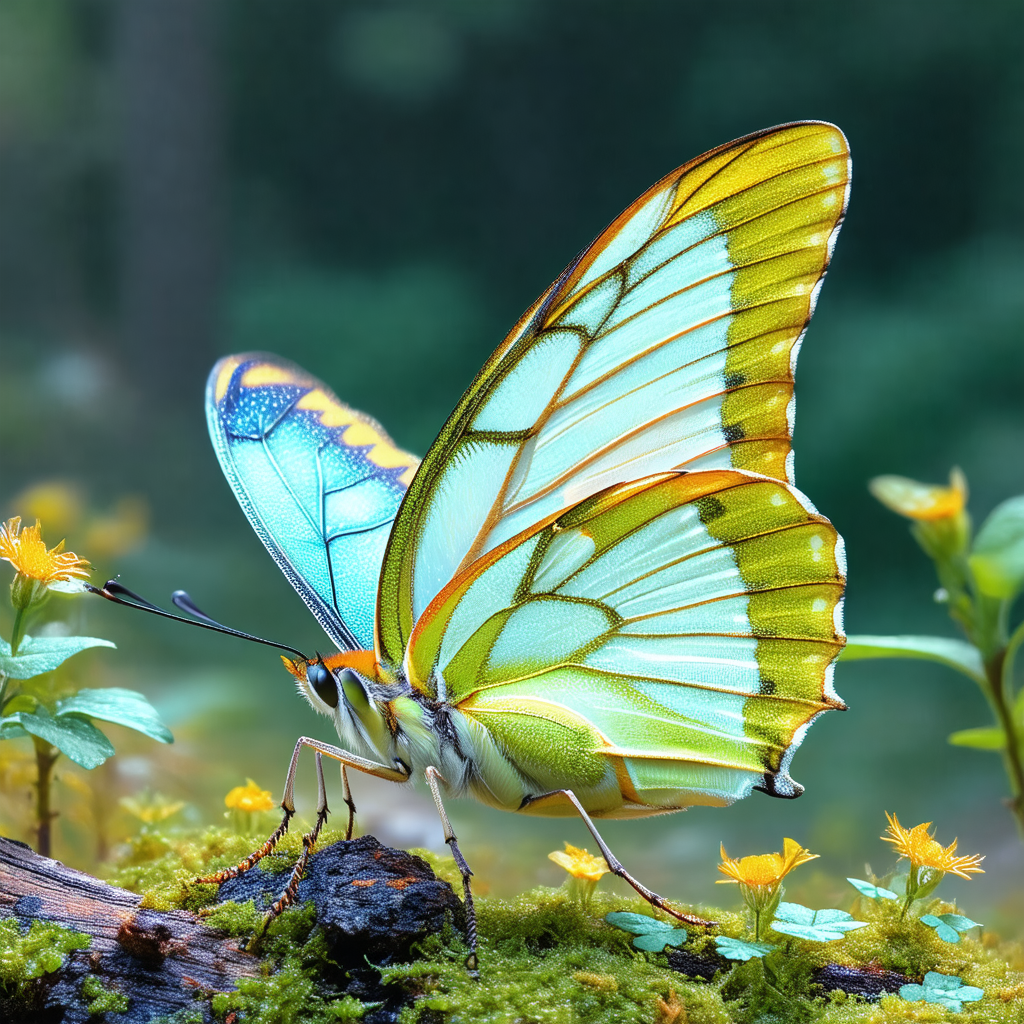 Beautiful butterfly with a yellow and green wing, perched...