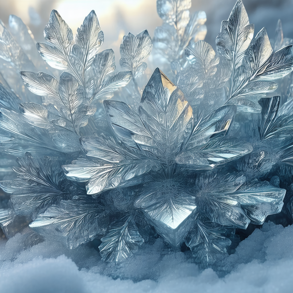Beautiful snow-covered landscape with a large, clear crys...