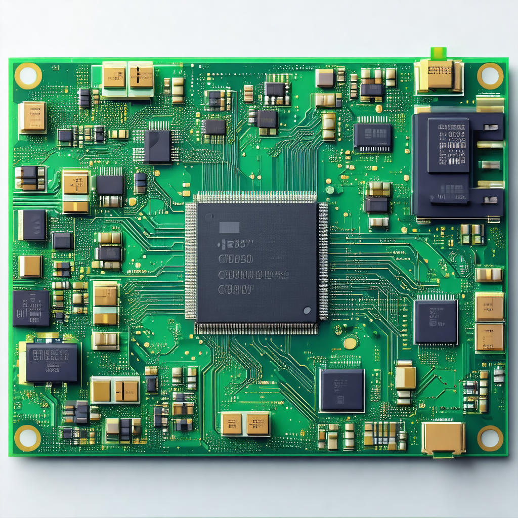 Close-up of a computer circuit board with a green background