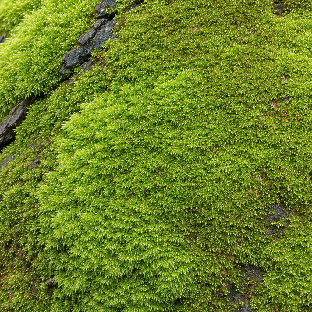 Large, lush green moss-covered rock
