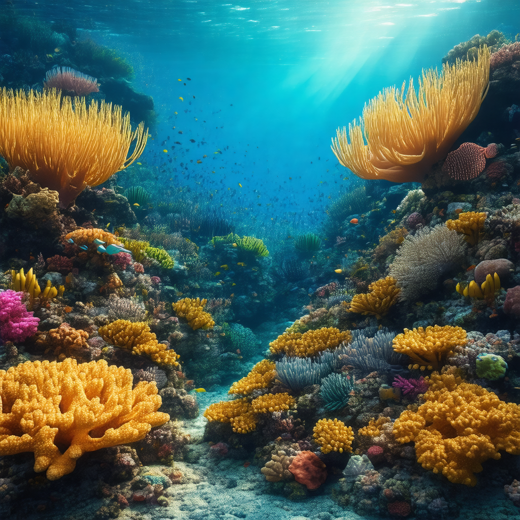 Vibrant underwater scene with a variety of colorful coral...