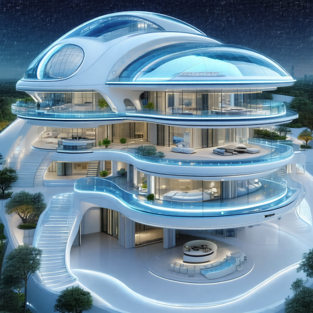 Large, modern building with a unique, curved design