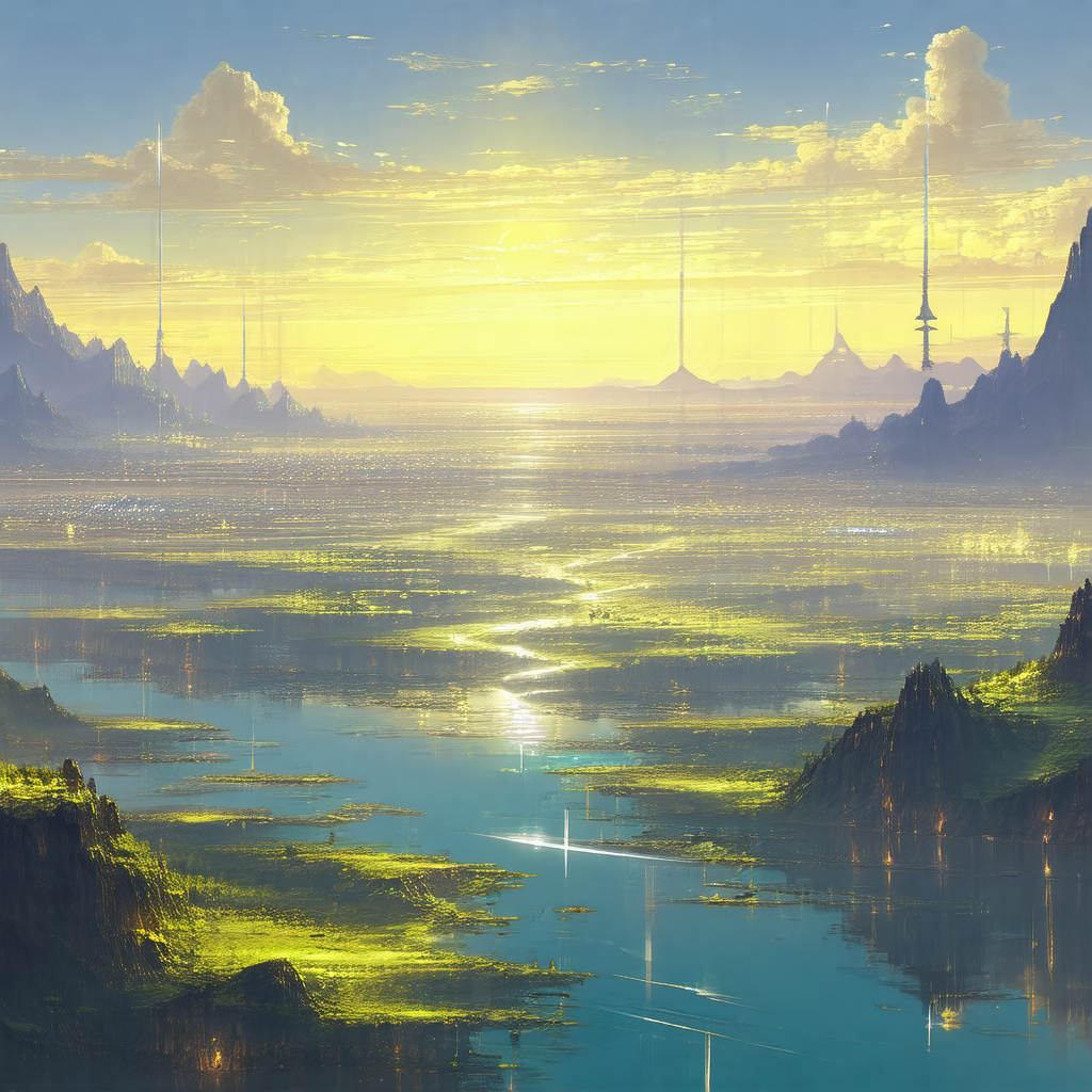 Beautifully drawn painting of a serene landscape featurin...