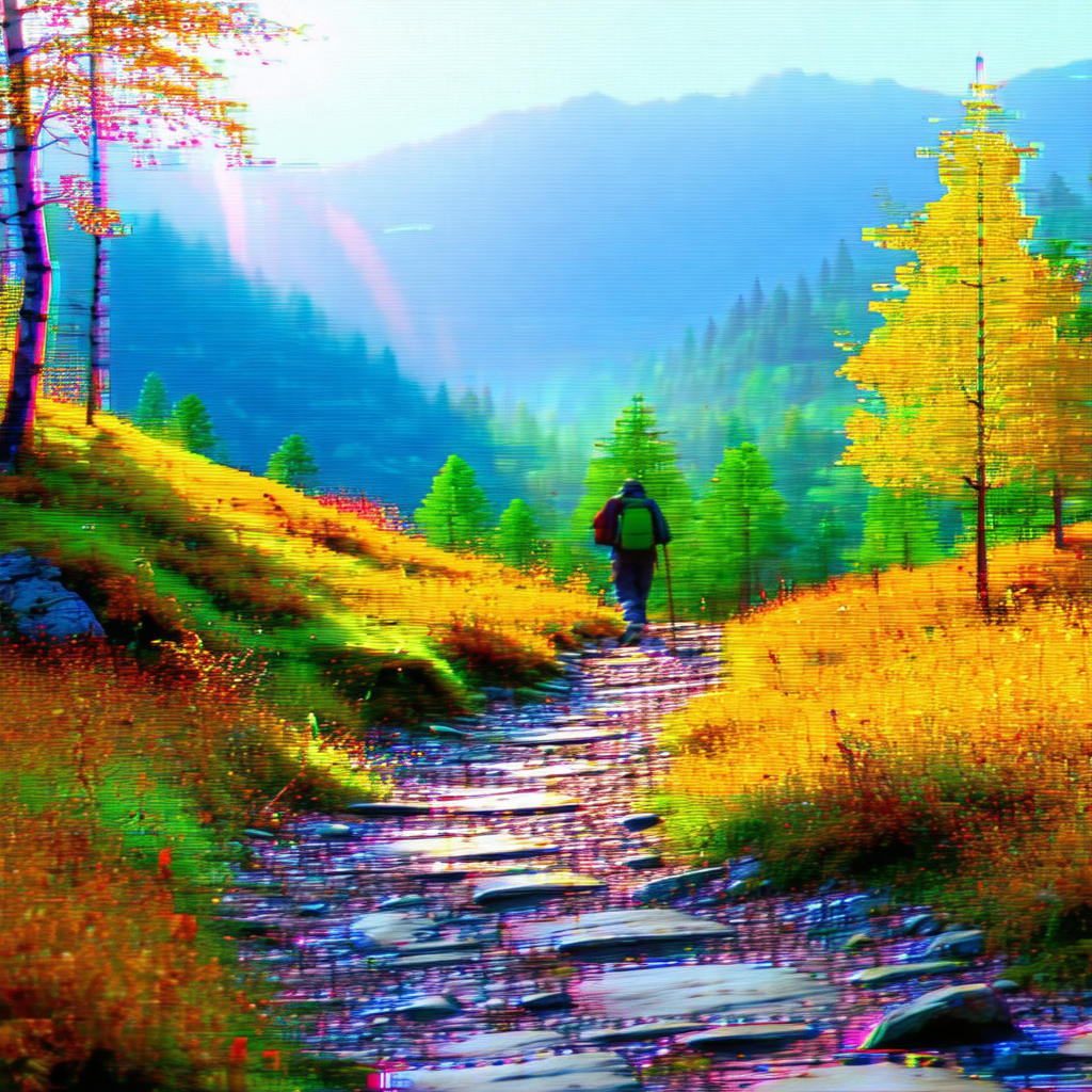 Man walking down a path in a lush green forest