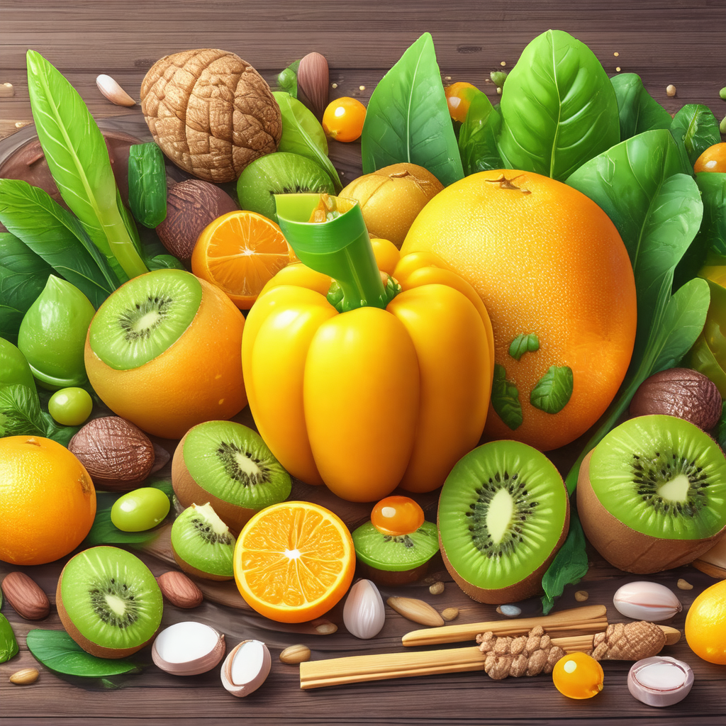 Colorful and vibrant display of various fruits and vegeta...