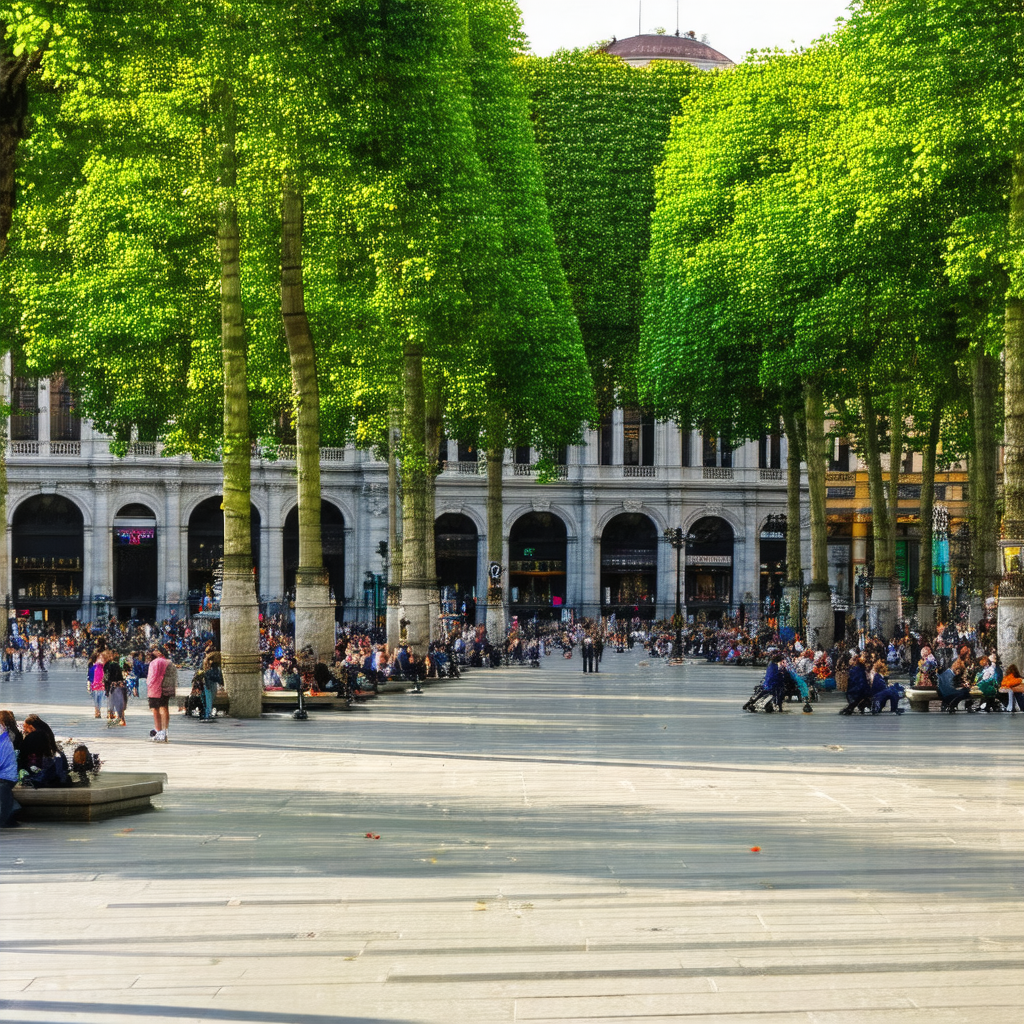 Large, open plaza with a crowd of people gathered in the ...