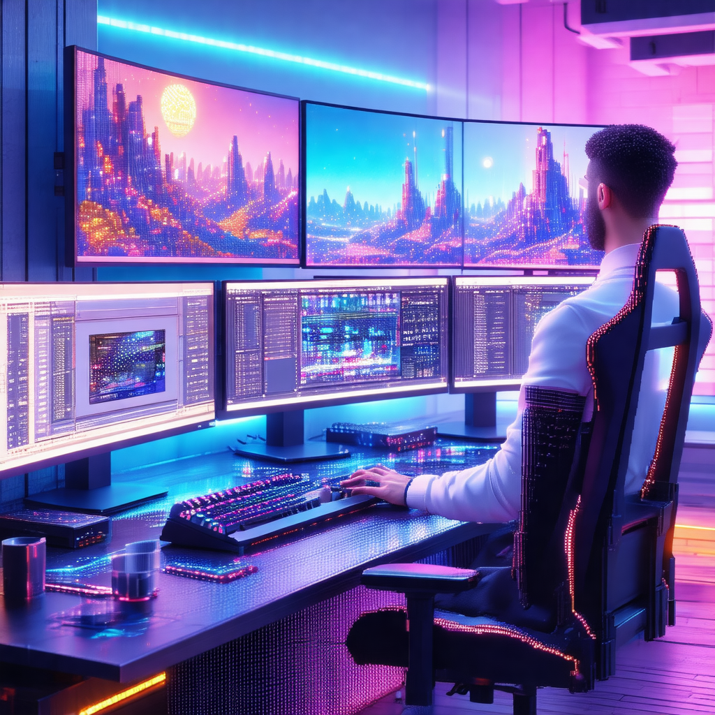 Man sitting at a desk in front of a computer setup