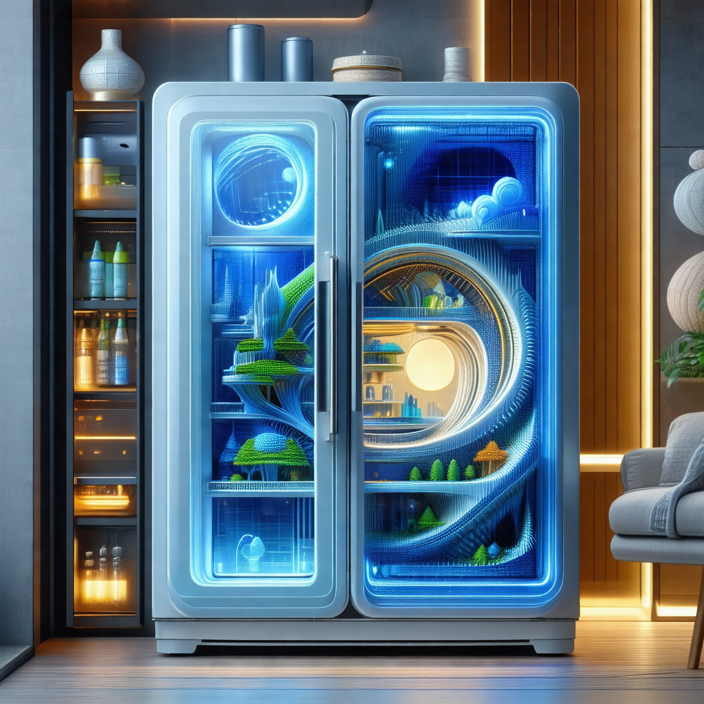 Large, open refrigerator with a unique design