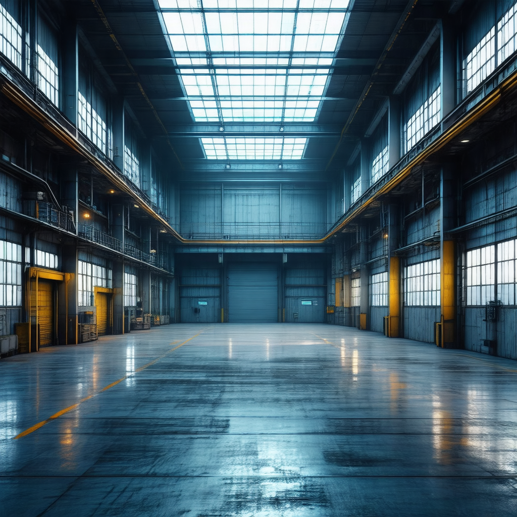 Black and white photo of a large industrial building with...