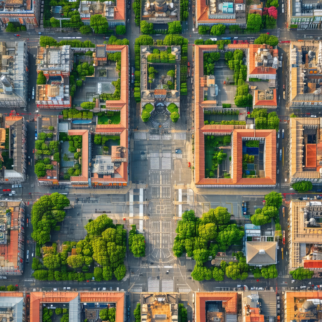 Bird's eye view of a city, showcasing a large number of b...