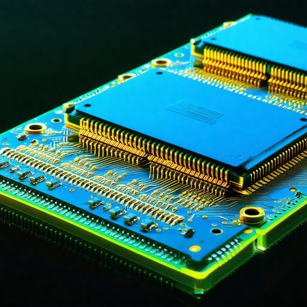 Close-up of a computer chip with a green glow
