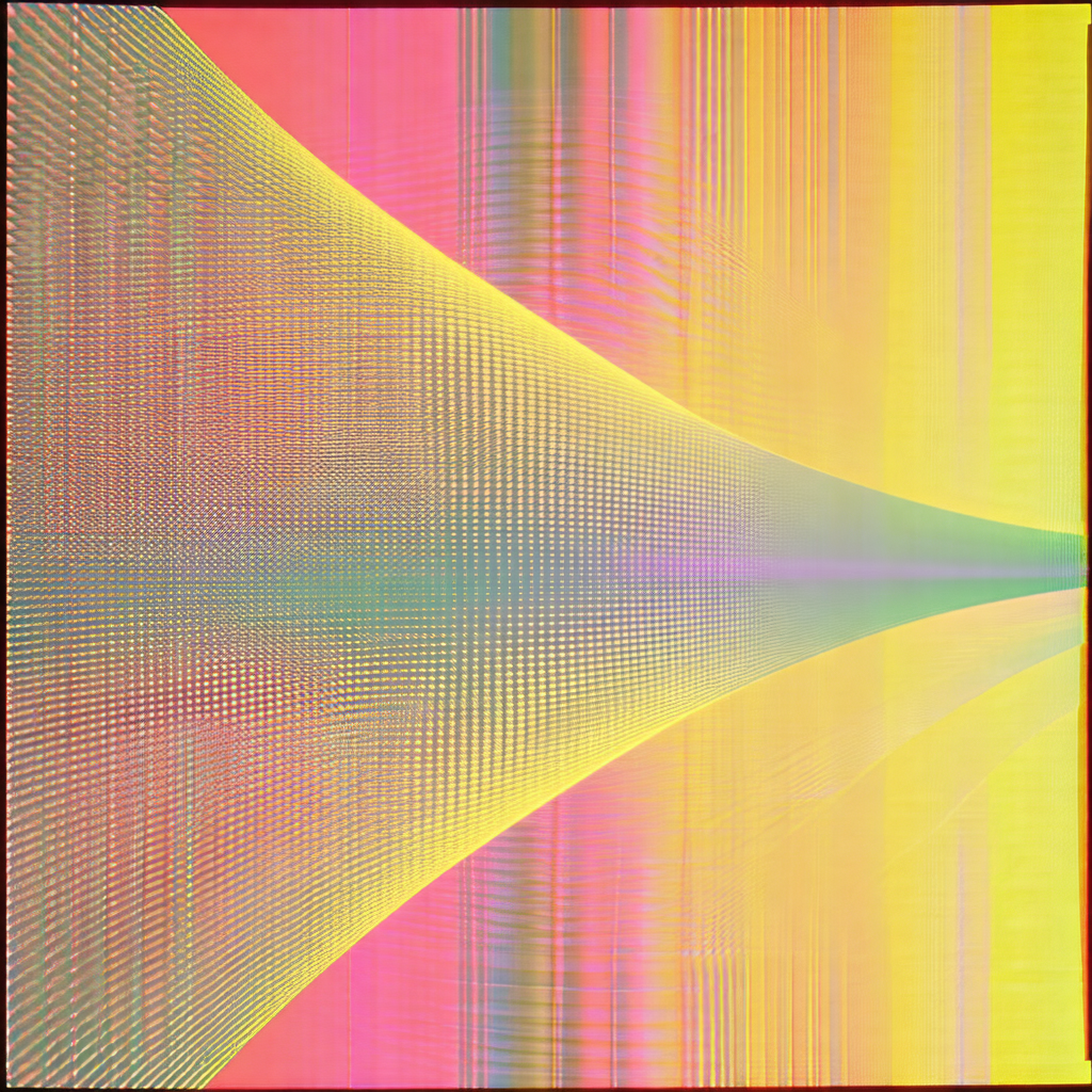 Colorful abstract art piece featuring a large, curved, an...