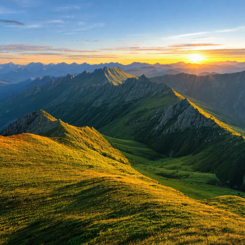 Beautiful mountain landscape with a lush green hillside a...