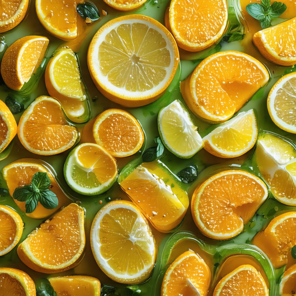 Large pile of oranges and limes, both sliced and whole, a...
