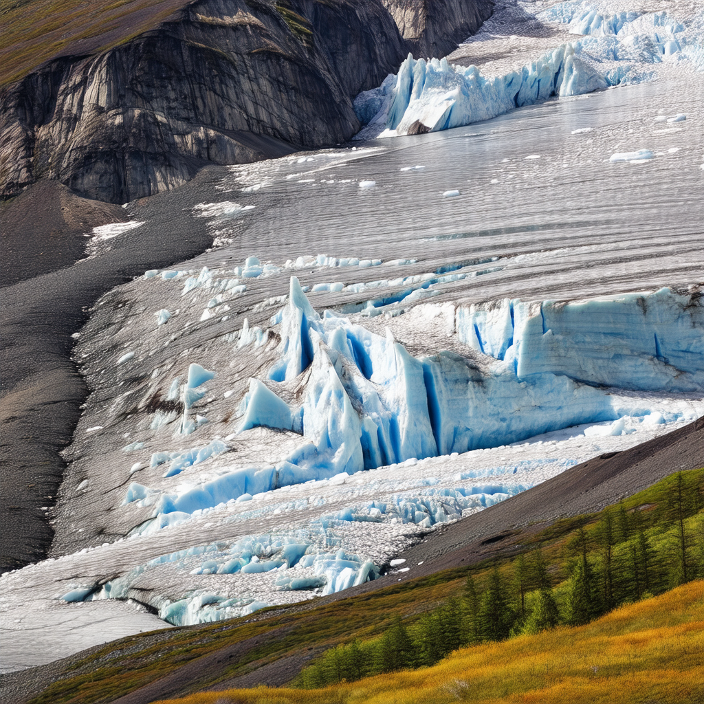 Large glacier with a mountainous backdrop