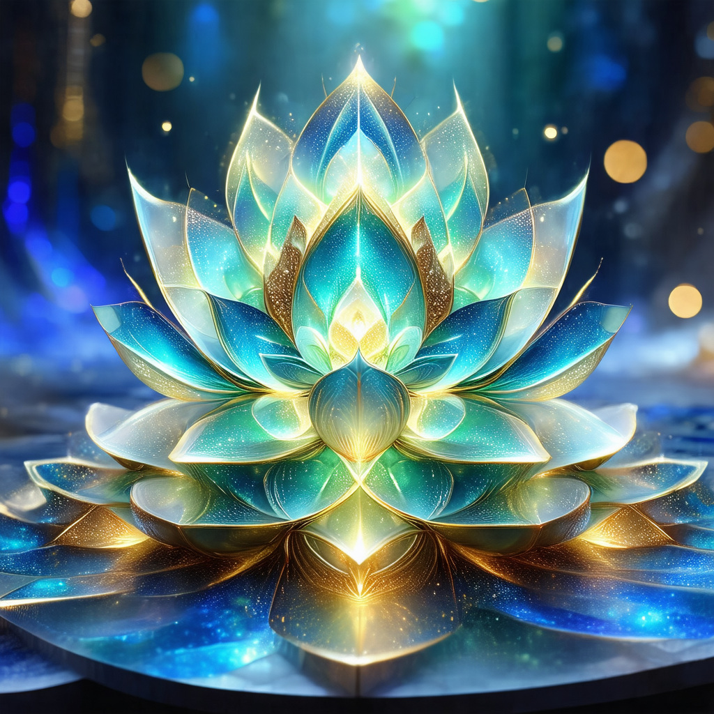 Beautifully crafted, three-dimensional, blue and gold flower