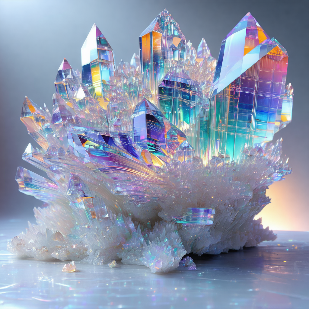 Large, colorful crystal structure, possibly a geode, with...