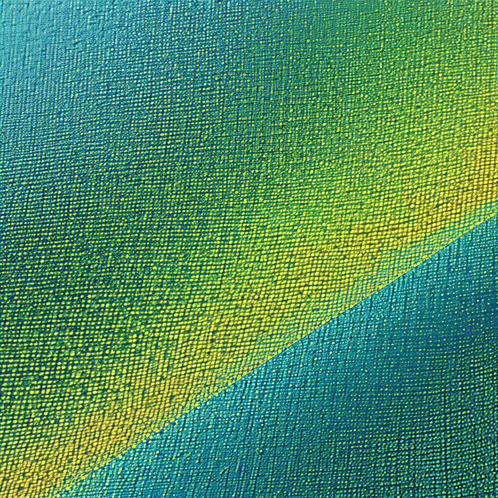 Blue and yellow fabric with a pattern of yellow and green...