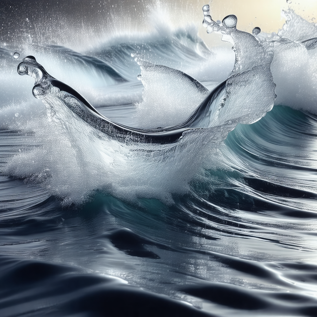 Captures a large wave crashing into the ocean, creating a...