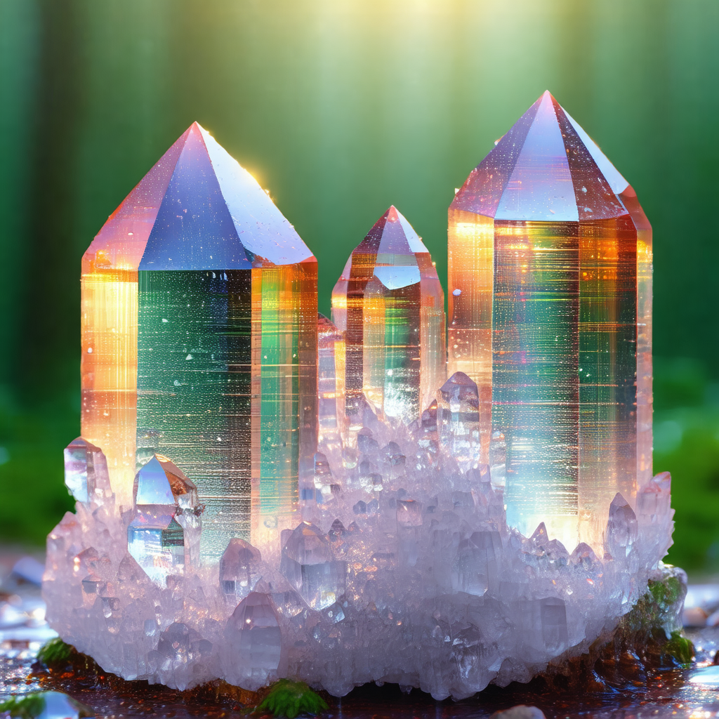 Beautiful scene of a cluster of crystal-like structures, ...