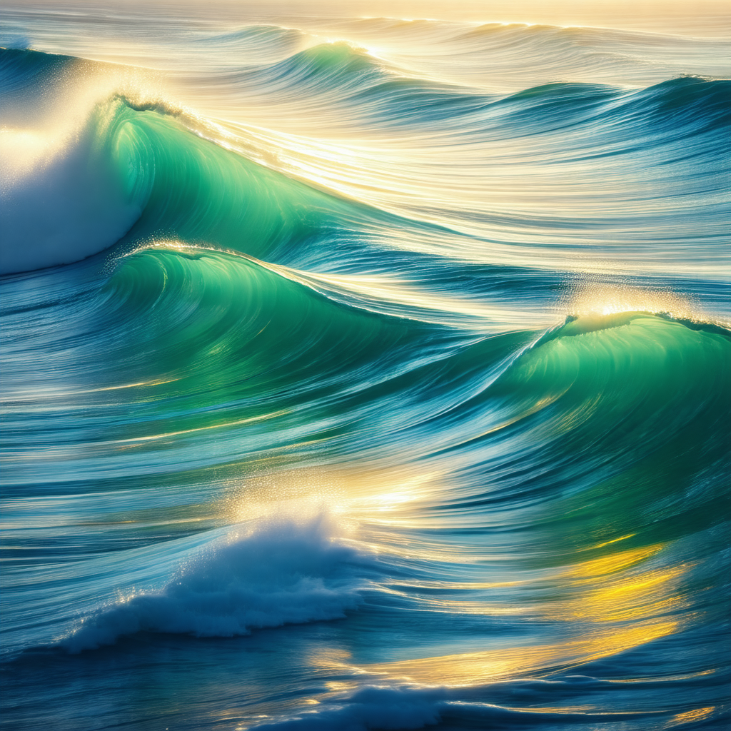 Captures a beautiful scene of a large body of water, like...