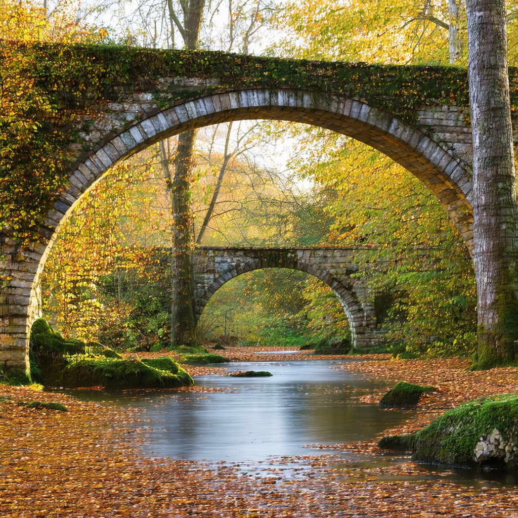 Beautiful stone bridge with a waterway flowing underneath it