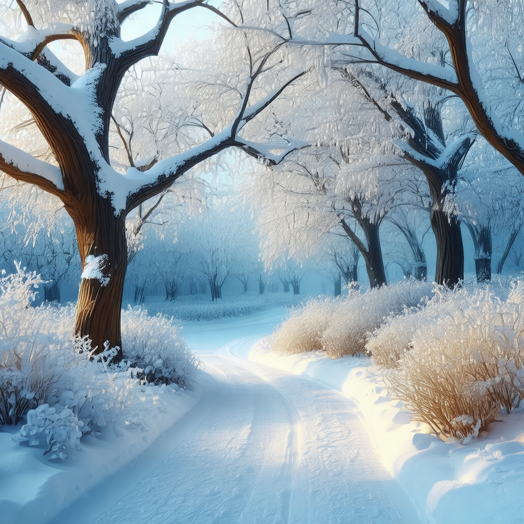 Snowy path surrounded by trees