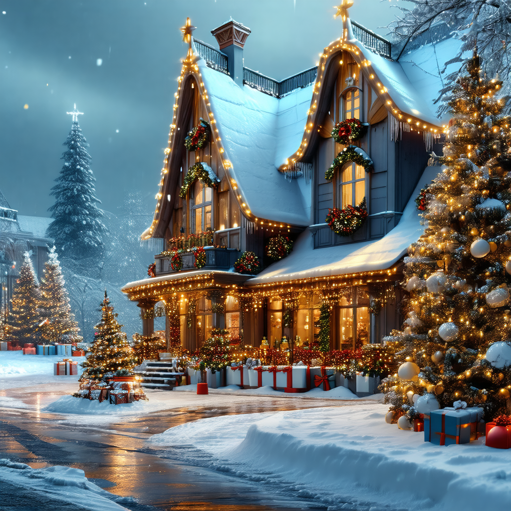 Beautifully decorated house with a large christmas tree i...