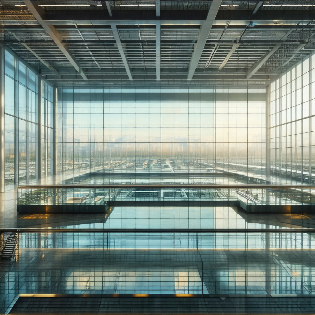 Large, modern building with a glass-enclosed atrium