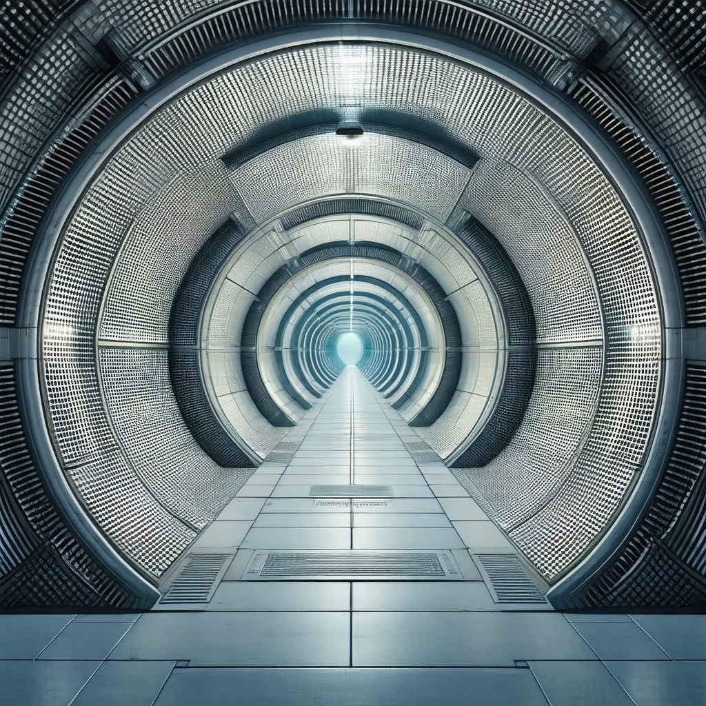 Large, cylindrical tunnel with a bright light at the end