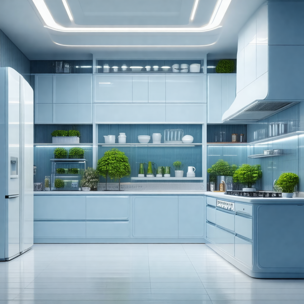 Large, modern kitchen with a blue color scheme