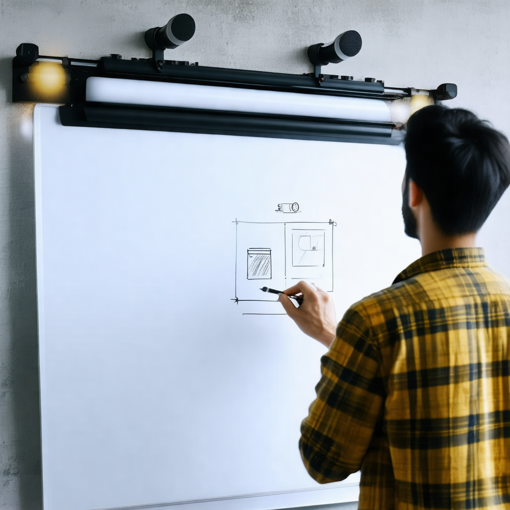 Man standing in front of a whiteboard, drawing a picture ...