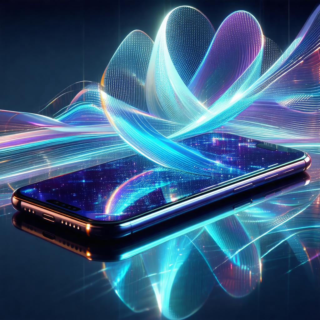 Cell phone placed on a table, with a blue background