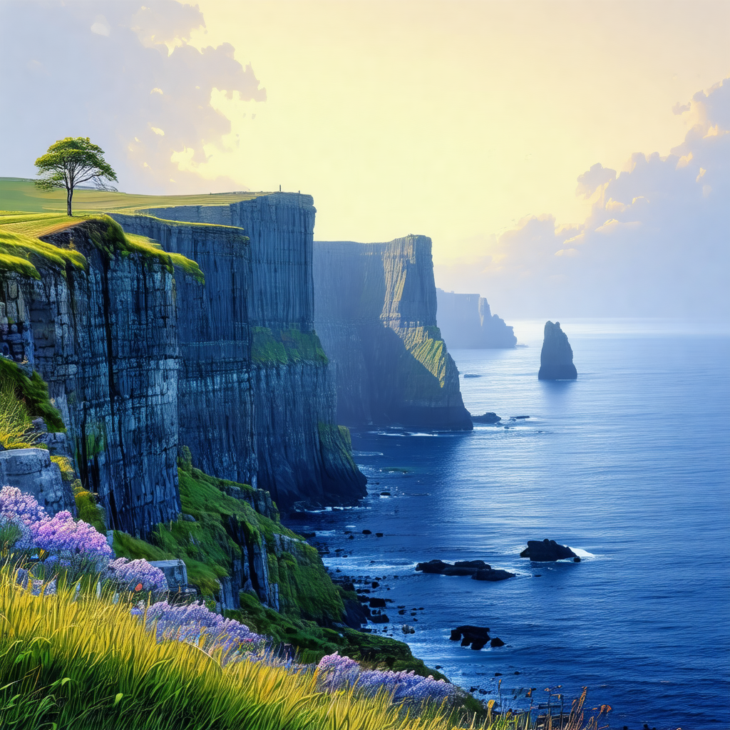 Beautiful landscape with a lush green hillside overlookin...