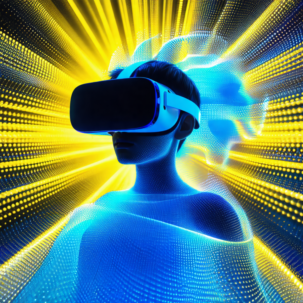Person wearing a vr headset, which is a virtual reality h...