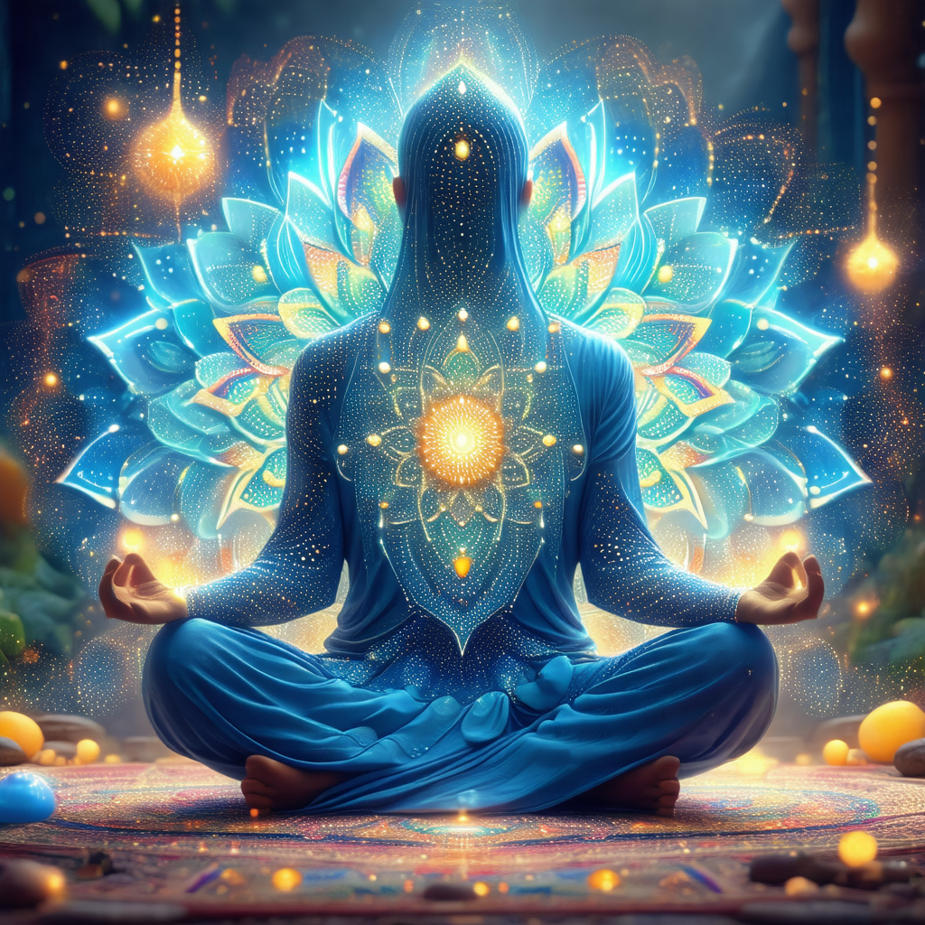 Person sitting in a lotus position, with their legs cross...