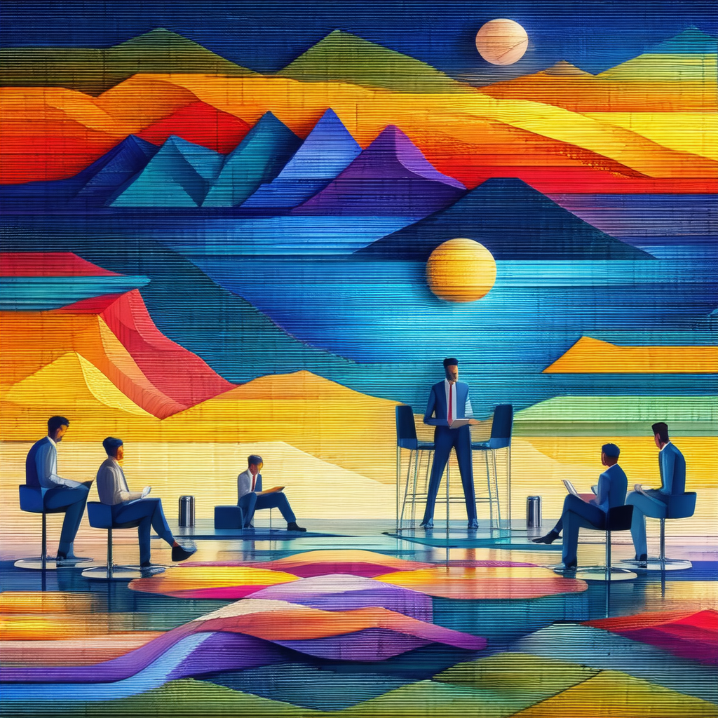 Group of men sitting around a circular table, engaged in ...