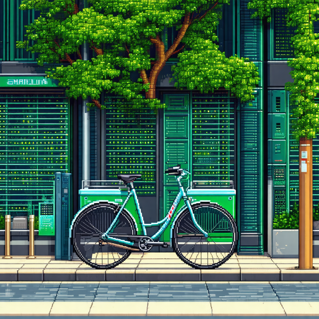 Colorful, hand-drawn illustration of a bicycle parked in ...