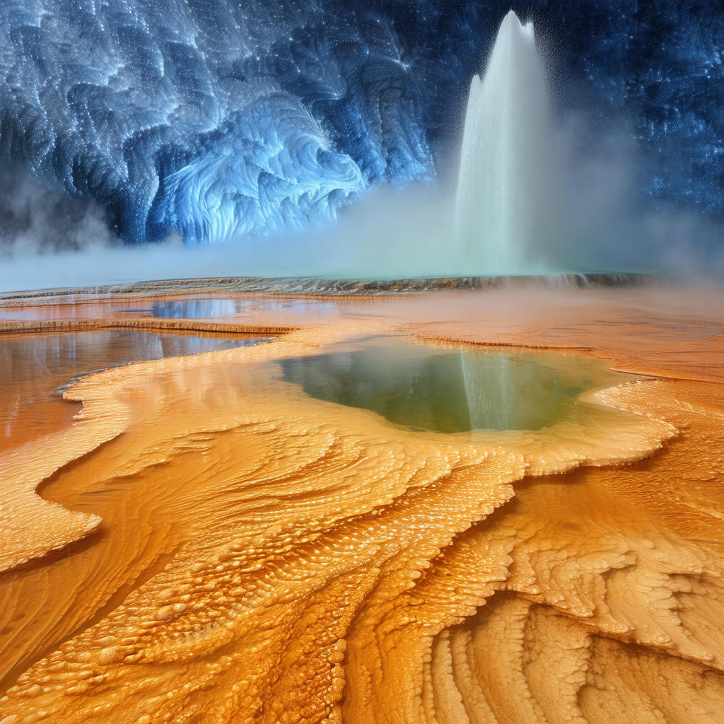 Large, bubbling geyser with a pool of water in front of it