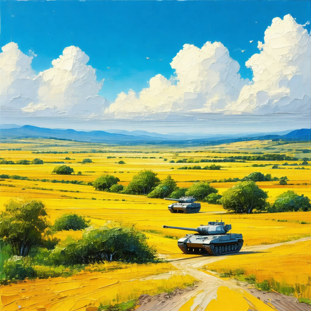 Field with two tanks driving through it