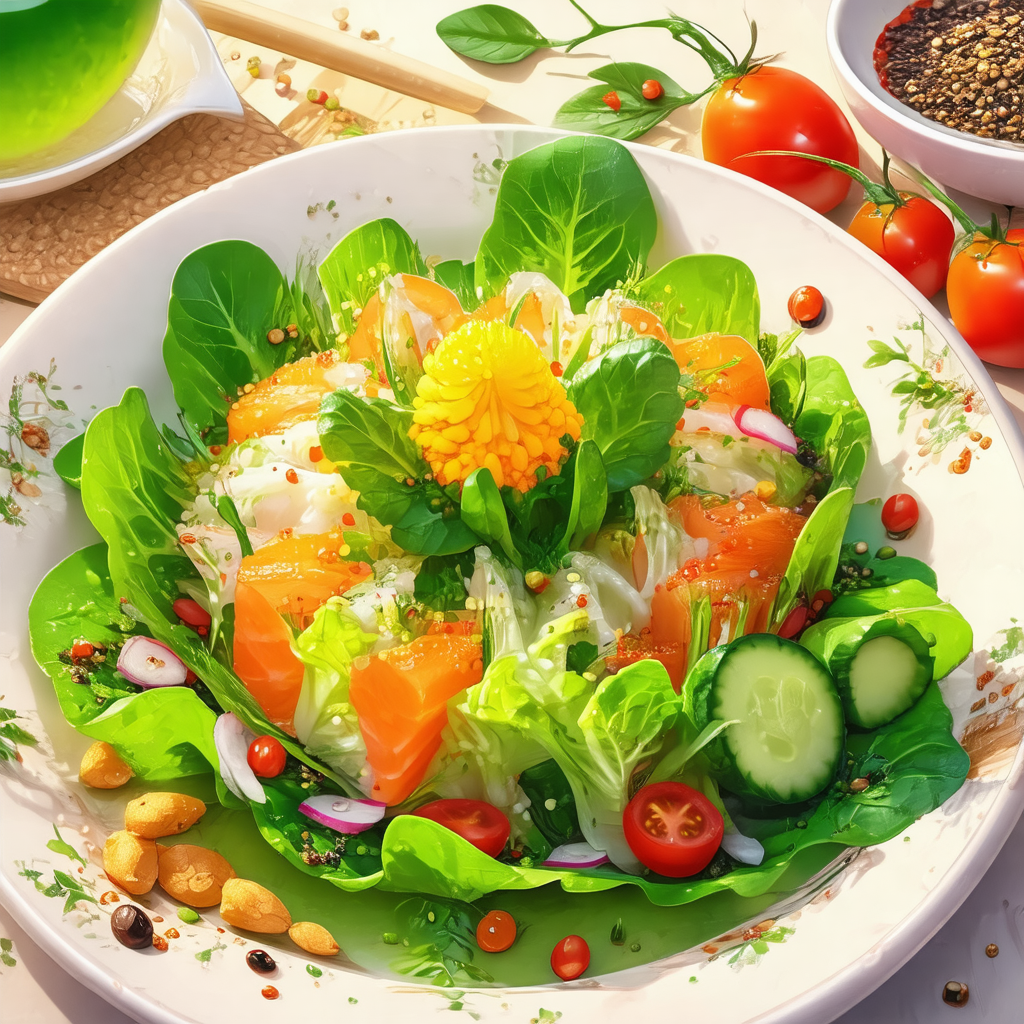 White plate filled with a delicious salad