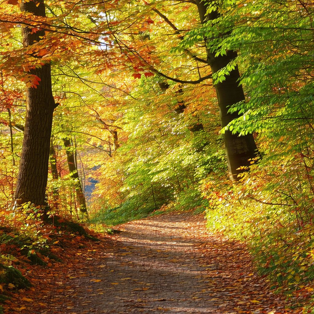 Beautiful forest scene with a dirt path surrounded by trees