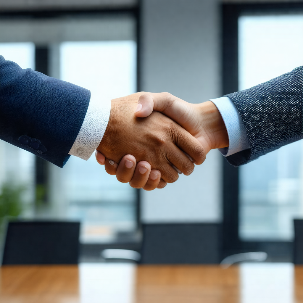 Two men shaking hands in a professional setting