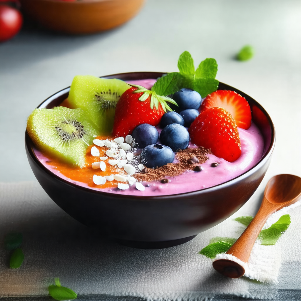 Bowl filled with a delicious fruit and yogurt smoothie