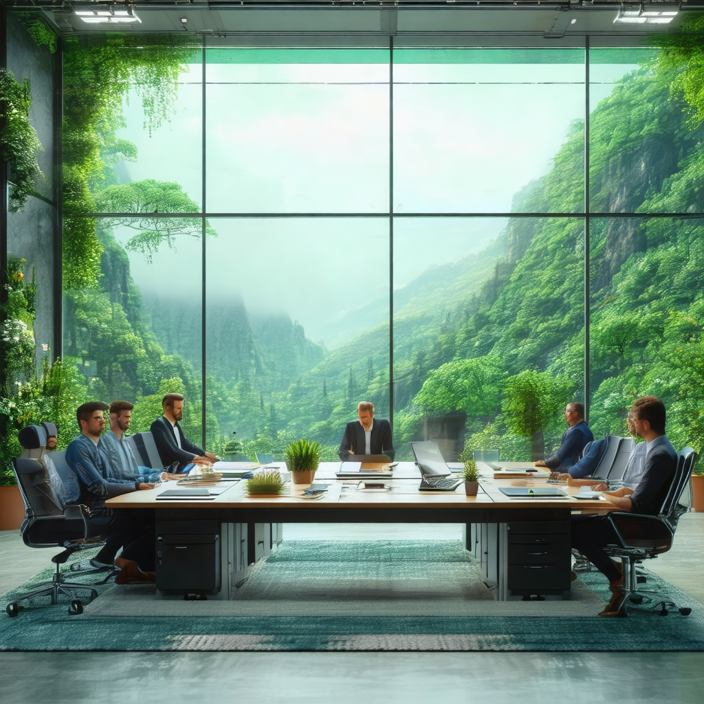 Group of people sitting around a large conference table i...